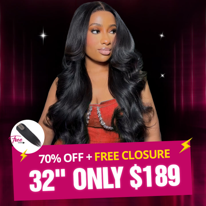 [ 70% OFF Flash Sale | 32"= $189 ] Natural Color Pre Cut & Pre-plucked & Bleached Knots Ready To Wear 13x4 Lace Front Wig 180% Density