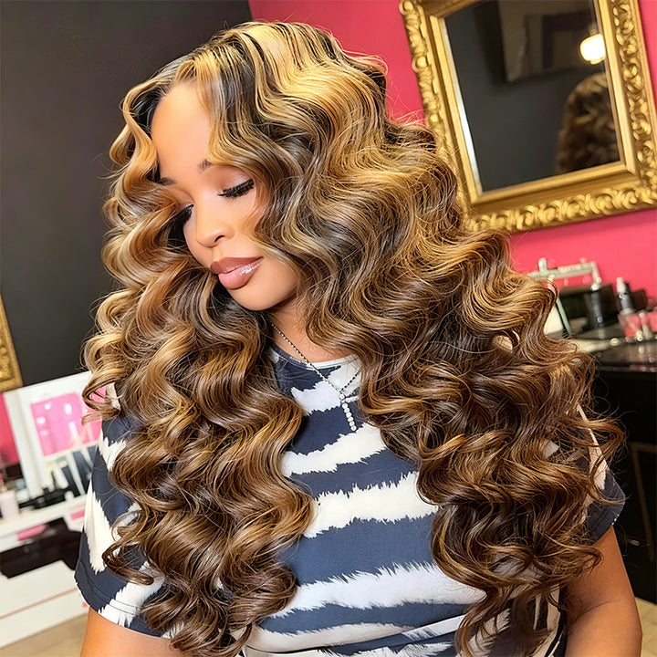30 Inch Brown Balayage Loose Deep Wave Glueless 13x4 13x6 Lace Front Wig Virgin Human Hair 200% Density Colored Wigs
