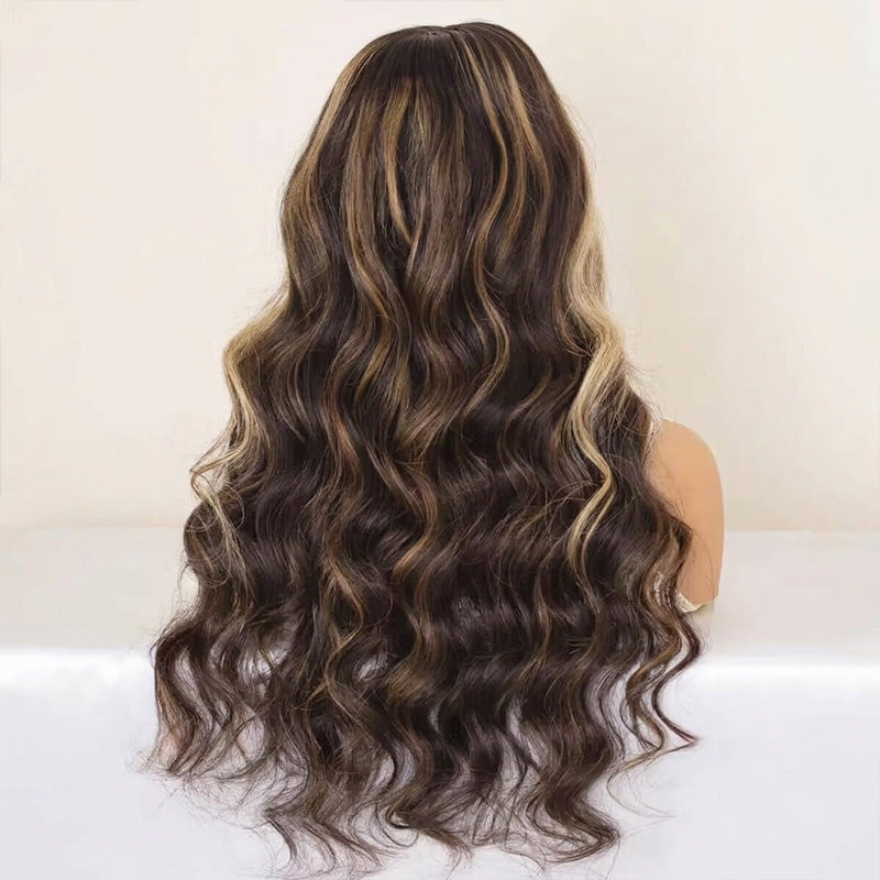200 Density Glueless Balayage Highlight With Skunk Stripe Body Wave Wig Money Piece Highlight 13x4 13x6 HD Lace Front Wig Human Hair