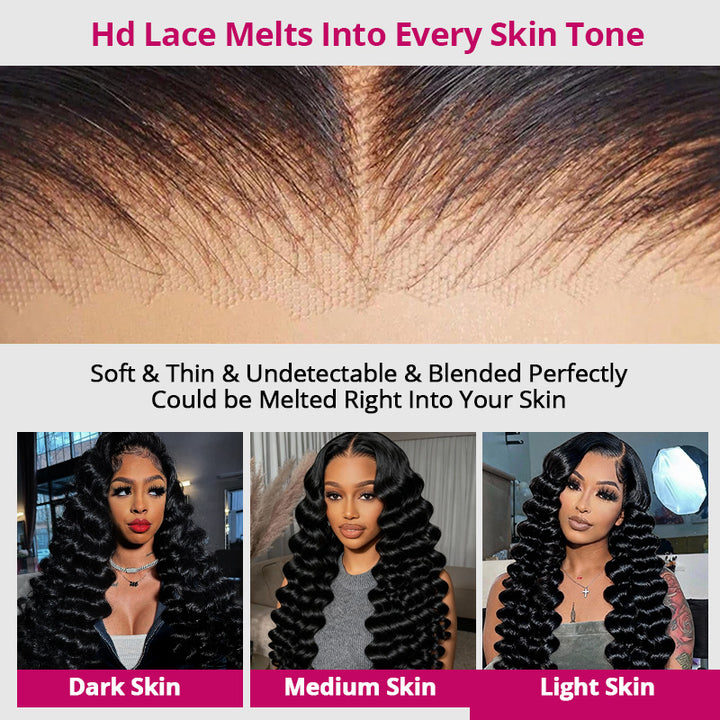 300% Density Luxury Loose Deep Wave Virgin Human Hair 13x4 Transparent HD Lace Front Wig Pre Plucked Hairline