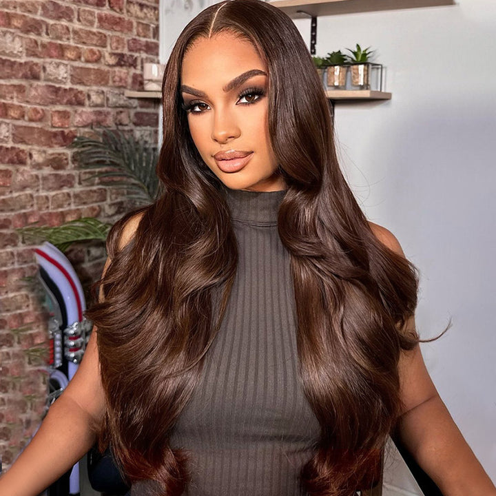 #4 Dark Brown Colored Human Hair Wigs 200% Density Straight And Body Wave Skin Melt 5x5 HD Lace Front Wigs - AlloveHair