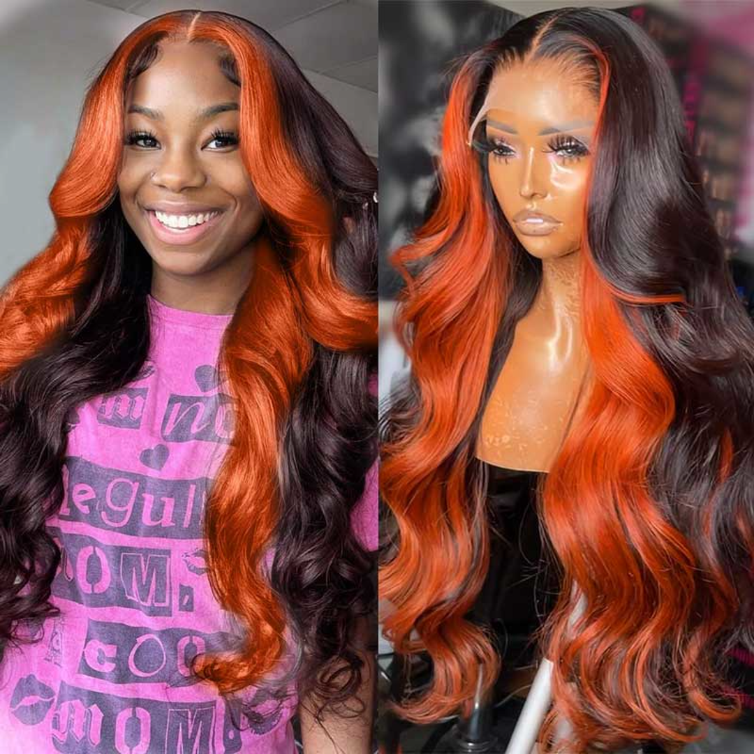Allove Hair 13x4 Lace Front Ginger Highlight Body Wave Human Hair HD Lace Wigs