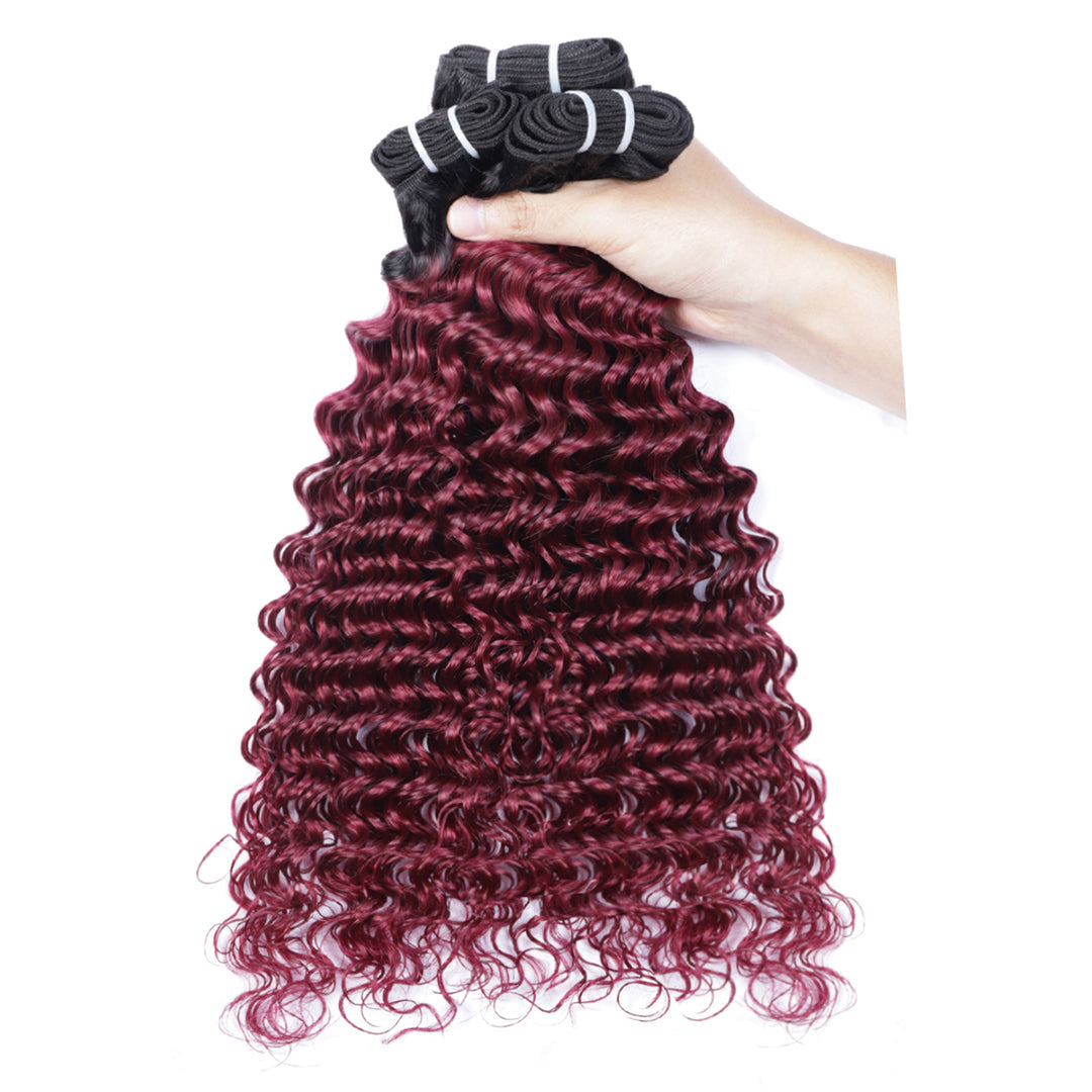 Allove Hair 3Pcs Human Hair Ombre 1B/99J Deep Hair Burgundy Colored Hair Bundles