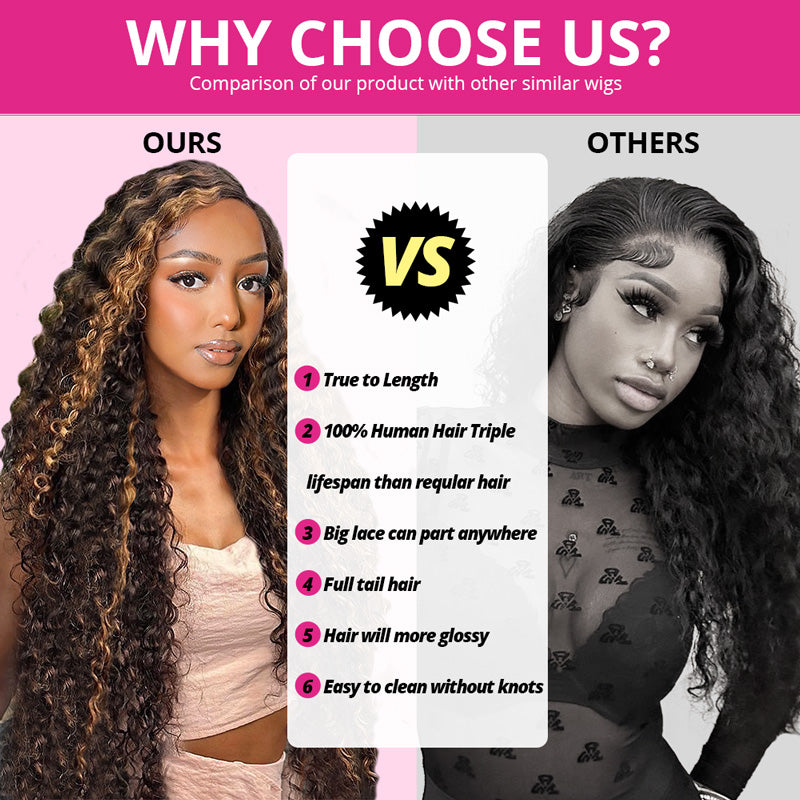 30 Inch 13x6 HD Lace Front Wig 1B/27 Ombre Deep Wave Human Hair Glueless Wig