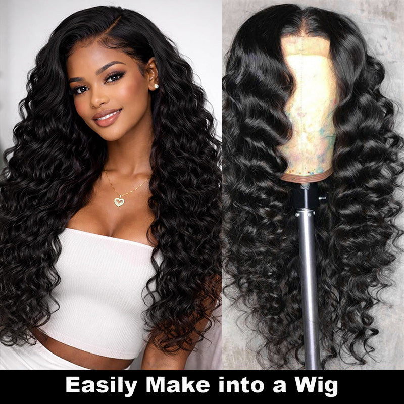 Brazilian Loose Wave Virgin Human Hair 3 Bundles With 2x6 Lace Closure Deep Parting - AlloveHair
