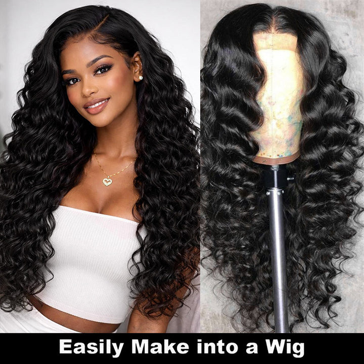 Brazilian Loose Wave Virgin Human Hair 3 Bundles With 2x6 Lace Closure Deep Parting - AlloveHair