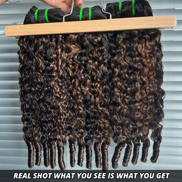 P1B/30 Burmese Curly Hair Bundles Highlight Ombre Color 100% Human Hair Bundles End with Spiral Curls 1 3 4 Hair Bundles Deal