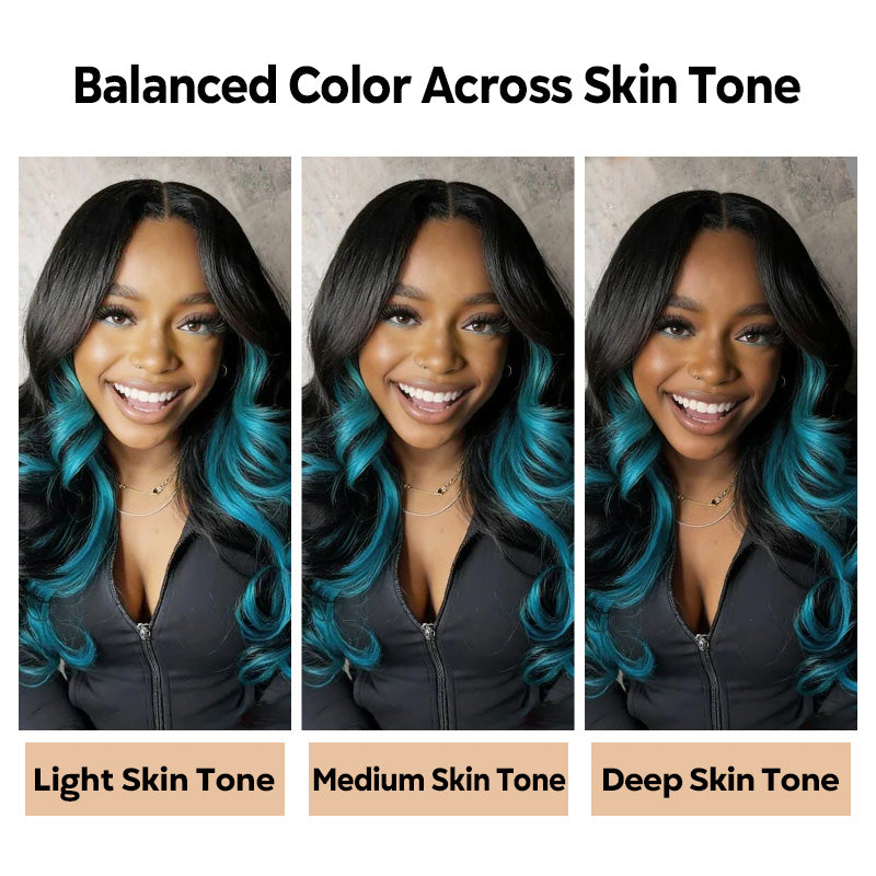 30 Inch 200% Density Peekaboo Black Sky Blue 13x4 13x6 HD Lace Front Wigs Body Wave Human Hair - AlloveHair