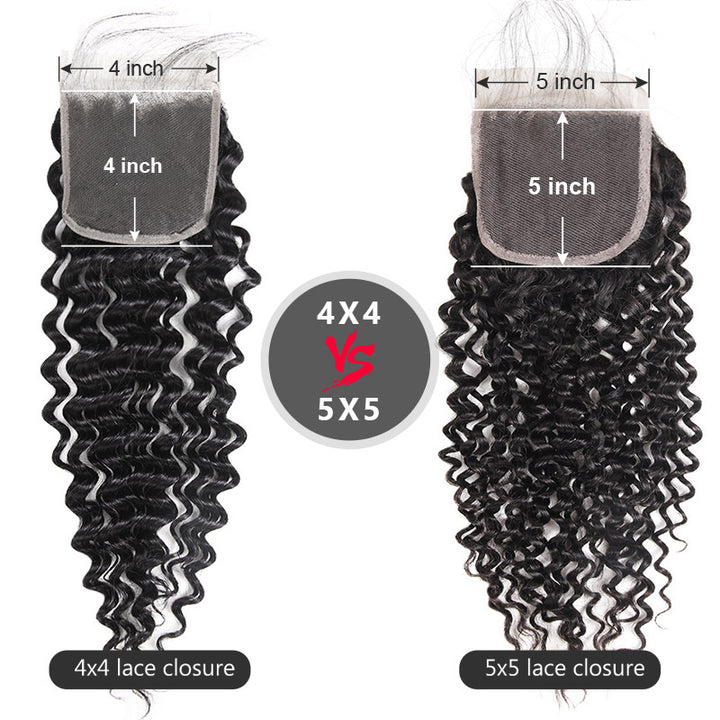 Allove Kinky Curly Human Hair 3 Bundles With 5*5 Transparent Lace Closure