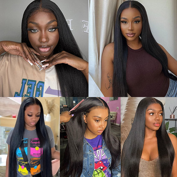 30Inch 4C Hairline Edges Straight Hair 13x4 HD Lace Front Wigs with Curly Baby Hair Human Hair Wig