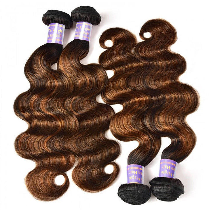 Allove Hair Brown Balayage #FB30 Ombre Body Wave Human Hair Weave 4 Bundles