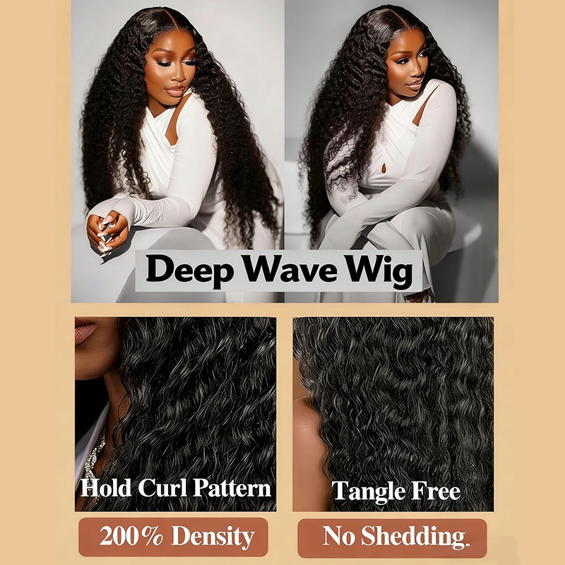 250% Density 13x6 Invisible HD Lace Front Wigs Deep Wave Human Hair Wig with Pre Plucked Hairline - AlloveHair