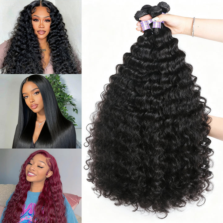 Bouncy & Defined Deep Wave Bundles 30-38 Inch Long-Lasting Deep Curly Human Hair Extensions