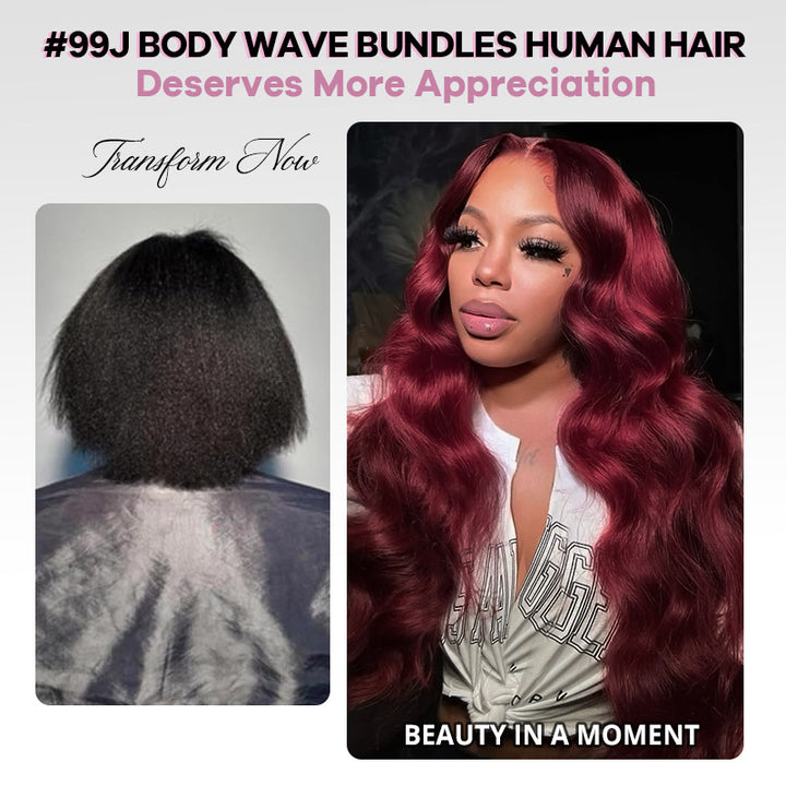Burgundy 99J Bundles with 2x6 HD Closure Deep Parting Body Wave 3 Bundles Brazilian Human Hair Weave