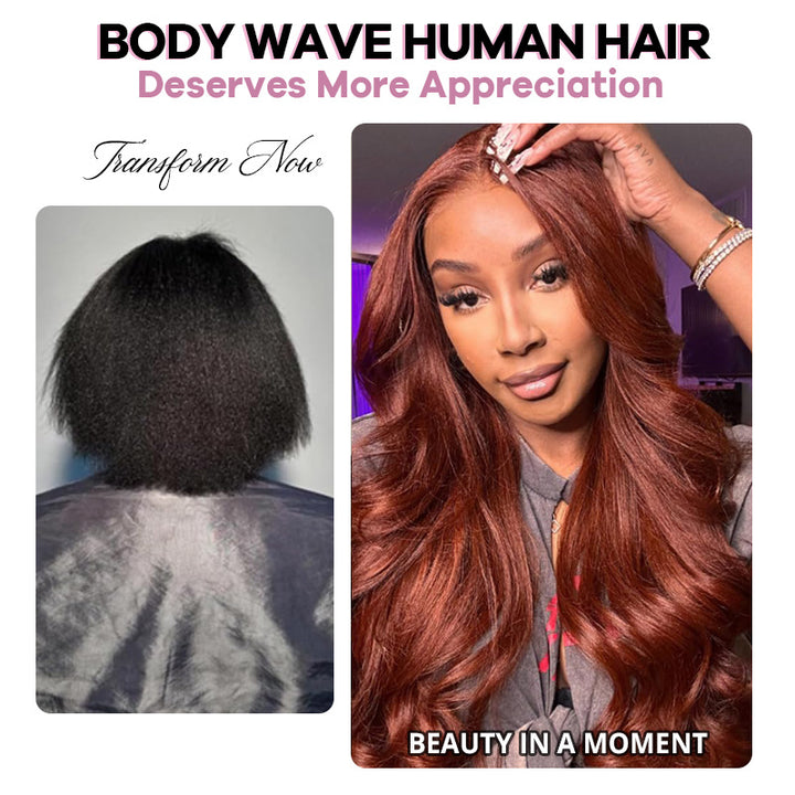 Auburn Brown Body Wave Human Hair 3 Bundles with 2x6 Lace Closure #33 Reddish Brown Bundles with Closure - AlloveHair