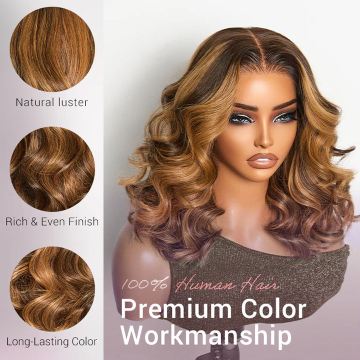 Sun-Kissed Warm Tone Brown with Blonde Highlights 180% Density Loose Wave Glueless Wig Ready to Wear - AlloveHair