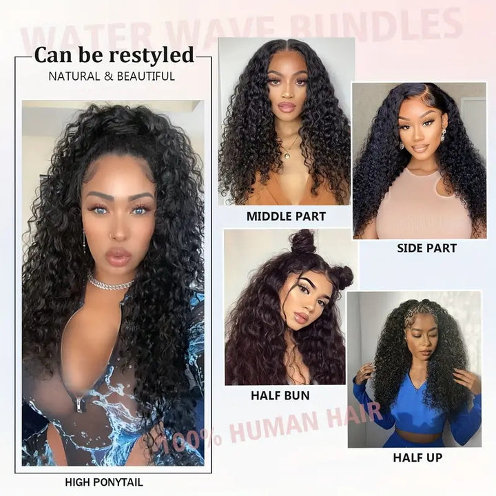 Malaysian Water Wave 3 Bundles with 13*4 Lace Frontal Human Hair