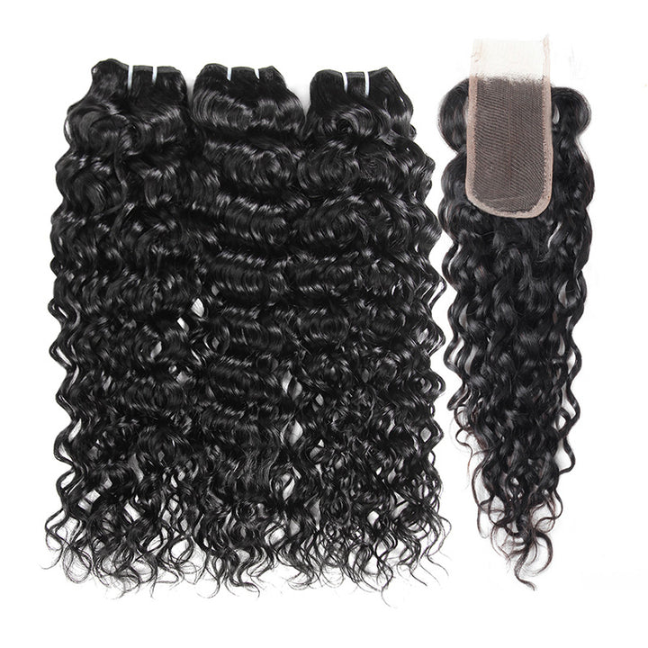 2x6 HD Lace Closure With Bundles Water Wave 3 Bundles With Closure Wet and Wavy Human Hair - AlloveHair