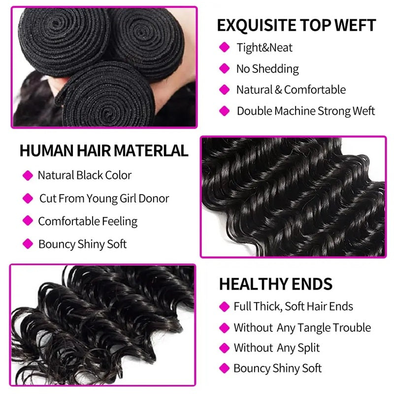 Allove Hair Single Bundle Deep Wave Virgin Human Hair Extension