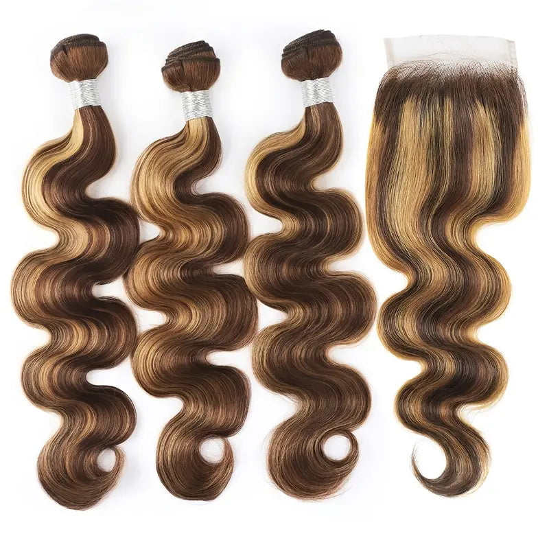 Overnight Shipping Honey Blonde Body Wave Hair 3 Bundles With 4*4 Lace Closure