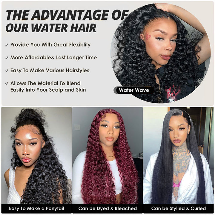 2x6 HD Lace Closure With Bundles Water Wave 3 Bundles With Closure Wet and Wavy Human Hair - AlloveHair