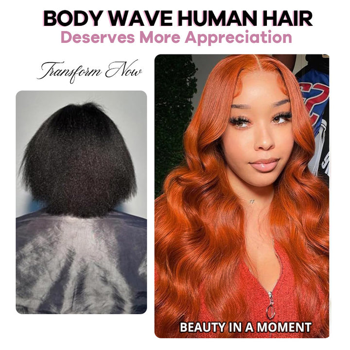 #350 Ginger Orange Bundles with 2x6 Lace Closure Virgin Body Wave Human Hair 3 Bundles with HD Lace Closure - AlloveHair