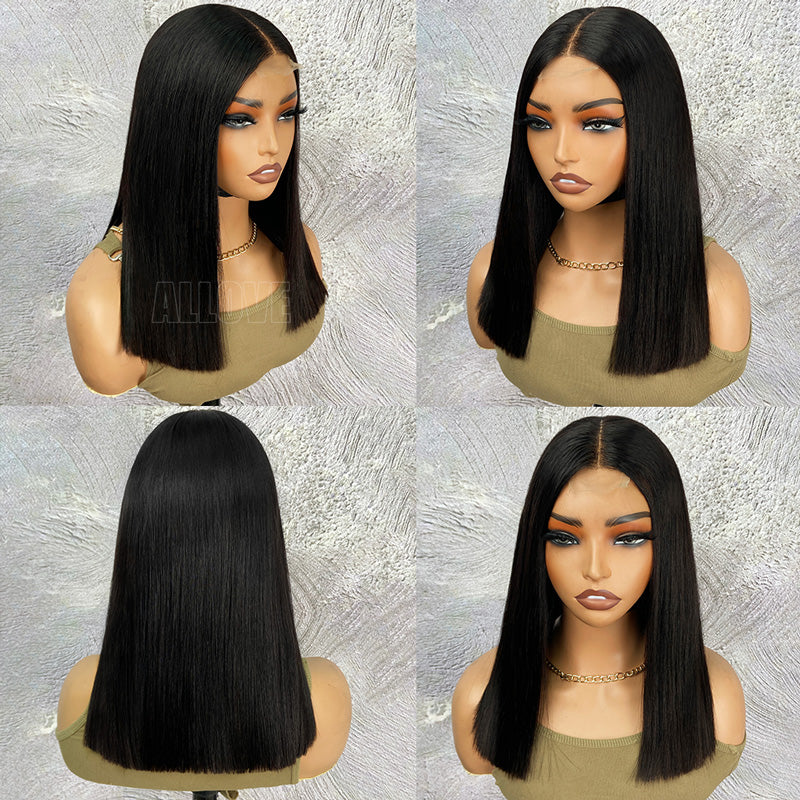 200% Density Silky Blunt Cut Glueless 2x6 Lace Closure Wig Shoulder Length Straight Hair Bob Wig