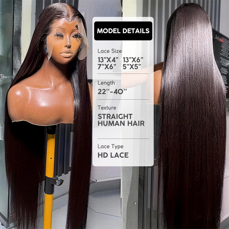 38 40 Inch Silky Straight Wear Go Glueless Wigs Pre Cut 13x4 13x6 HD Lace Front Wigs 250% Density Beginner Friendly - AlloveHair