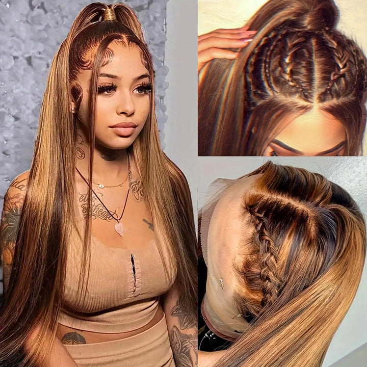 [28'' = $165.99 - No Code Needed] P4/27 Highlight Straight Hair Wigs 13x6 HD Transparent Lace Front Wig - AlloveHair
