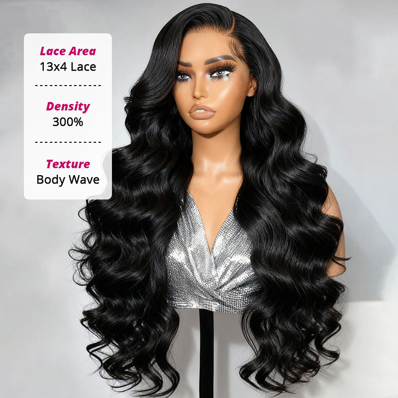 300% Density Body Wave Glueless 13x4 HD Lace Front Wig Human Hair Pre-Cut Lace Flexi-Fit Drawstring Cap