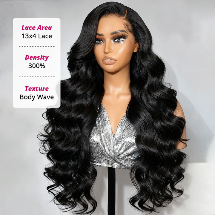 300% Density Body Wave Glueless 13x4 HD Lace Front Wig Human Hair Pre-Cut Lace Flexi-Fit Drawstring Cap