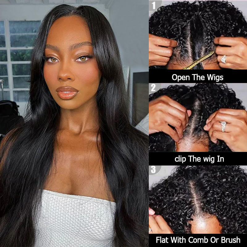 No Leave Out Glueless V Part Straight Wig Ultra Thin Part Human Hair Wig - AlloveHair