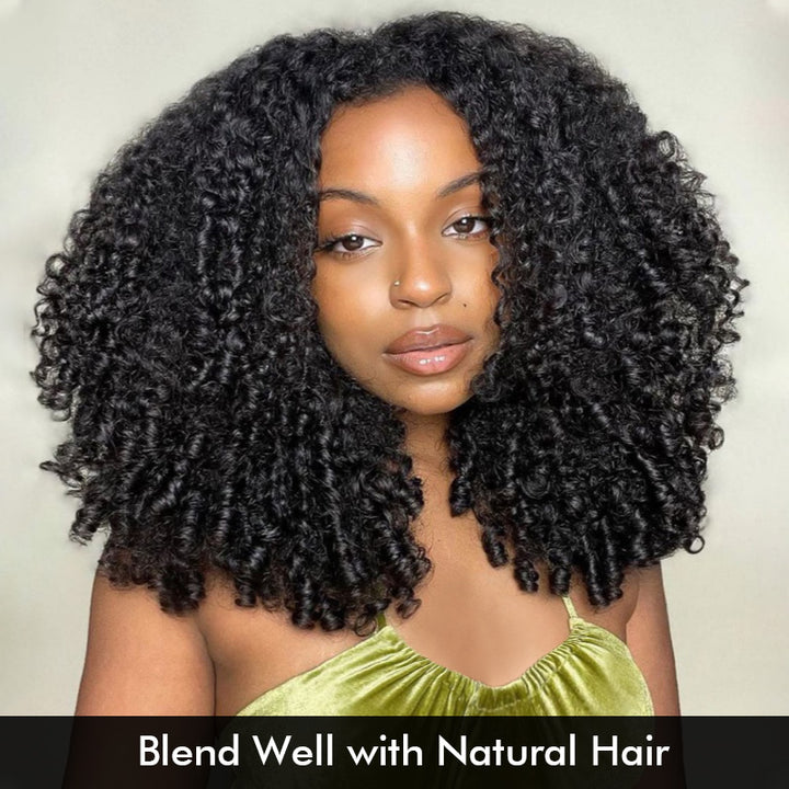 3 In 1 Half Wig | Burmese Curly Hair Glueless Half Wig with Adjustable Drawstring Seamless Flip Over Wigs - AlloveHair