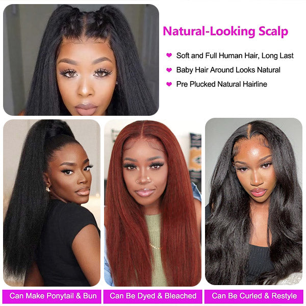 Wear And Go Kinky Straight Glueless Wig 4x4 Lace Closure HD Wig Yaki Straight Human Hair Wigs