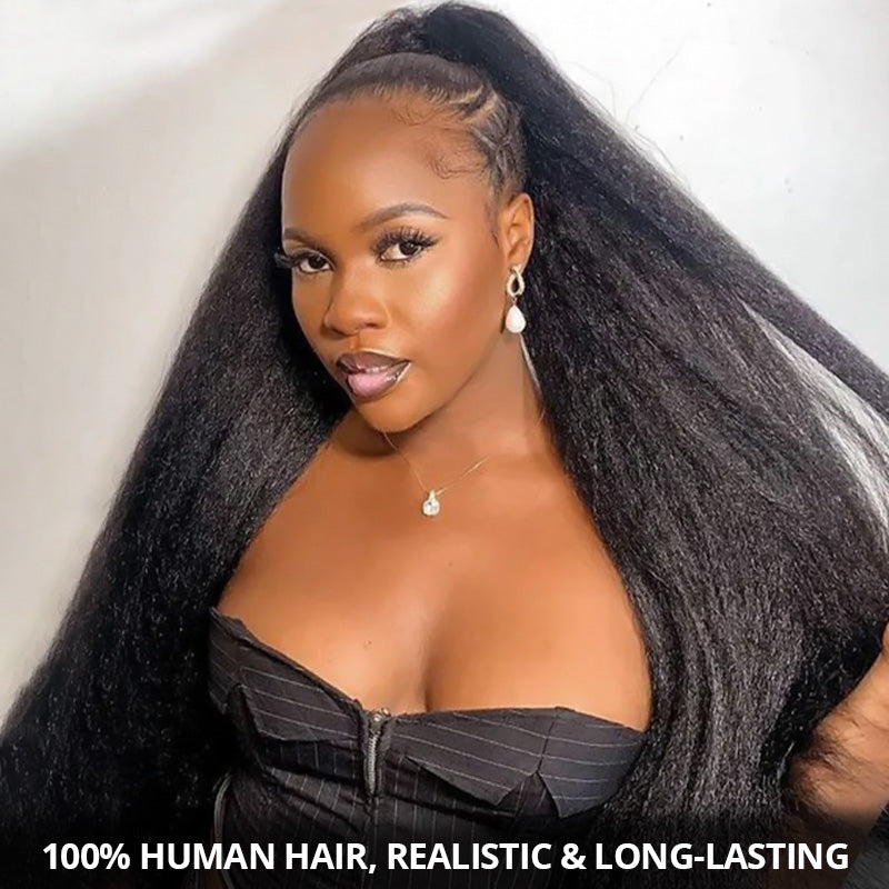 200% Density Yaki Straight Glueless Wig 13x4/13x6 Full Lace Front Wigs with Bleached Knots Put On and Go - AlloveHair