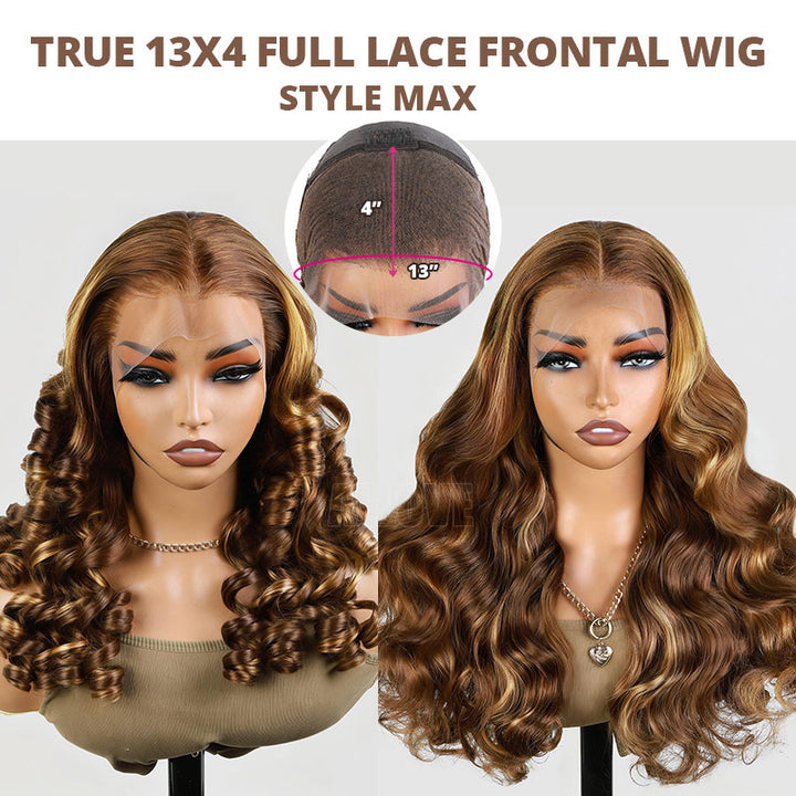 350% Density Balayage Highlight Wigs Salon Quality Bouncy Wavy 13x4 HD Lace Front Wigs for Black Woman