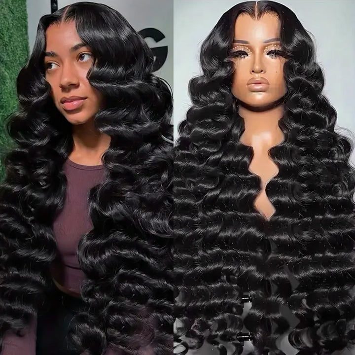 5x5 & 7x6 Glueless HD Lace Wig | Loose Deep Wave Human Hair | Bleached Knots | No Glue Needed - AlloveHair