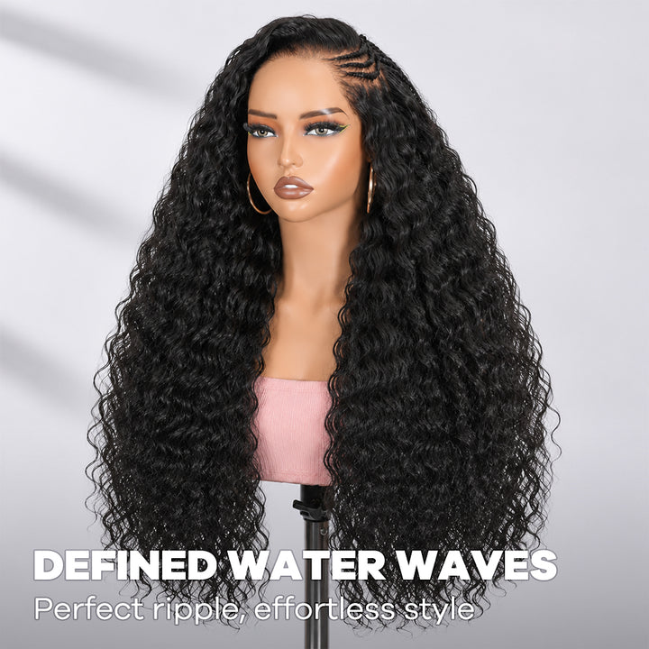 30 32 Inch Side Part Pre-Braided Water Wave 13x4 13x6 HD Lace Frontal Ready To Go Wigs 250% Density