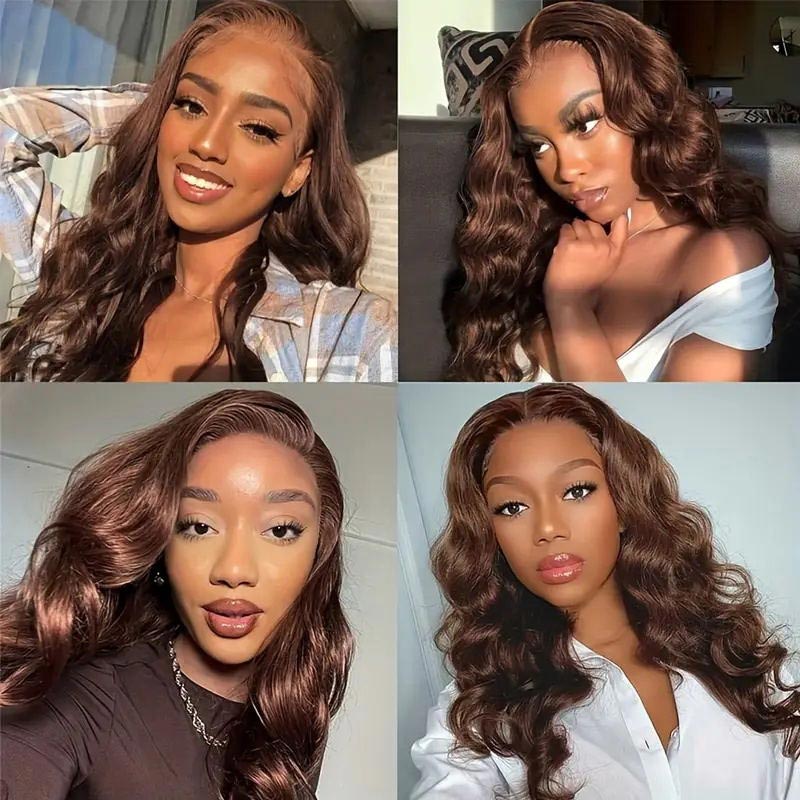 40'' Chocolate Brown Colored Body Wave Human Hair Wig 13x4 HD Lace Front Wigs