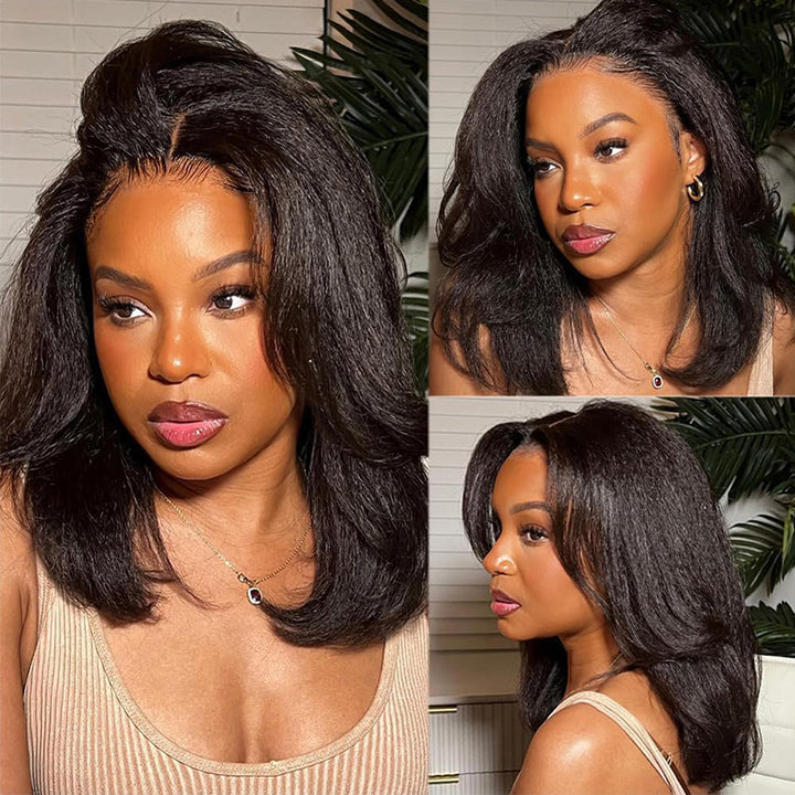 200% Density Yaki Straight Bob Wig 2x6/5x5 Pre-Bleached Natural Looking Glueless Wig Short Hairstyle
