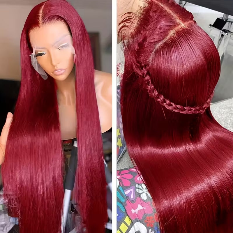 32 Inch 99J Burgundy 13x6 HD Transparent Lace Front Wig Virgin Straight Human Hair