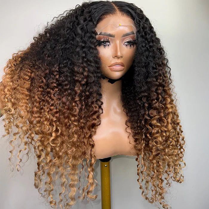 Allove Luxury Curly Wig 13x4 13x6 HD Lace Front Wig Ombre Brown T1B/4/30 Colored Wear Go Glueless Human Hair Wig - AlloveHair