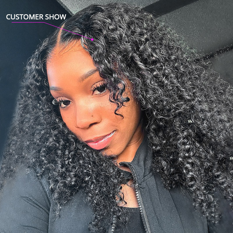Wear And Go 13x4 Kinky Curly HD Invisible Glueless Lace Front Wig Virgin Human Hair 200% Density