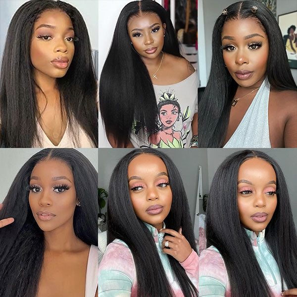 Wear And Go Kinky Straight Glueless Wig 4x4 Lace Closure HD Wig Yaki Straight Human Hair Wigs