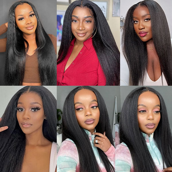 30 Inch Long Glueless Lace Wigs Kinky Straight Human Hair 5x5 Lace Closure Wigs Wear And Go Yaki Hair Wigs