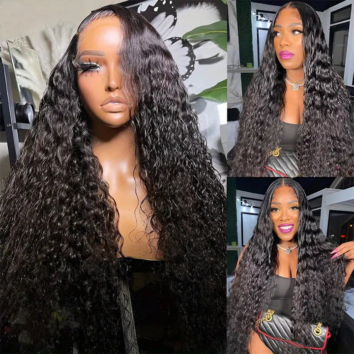 100% Glueless Wear Go Wig Pre Cut Lace Undetectable 13x6 Water Wave HD Lace Front Wigs 200% Density Wet and Wavy Wigs - AlloveHair