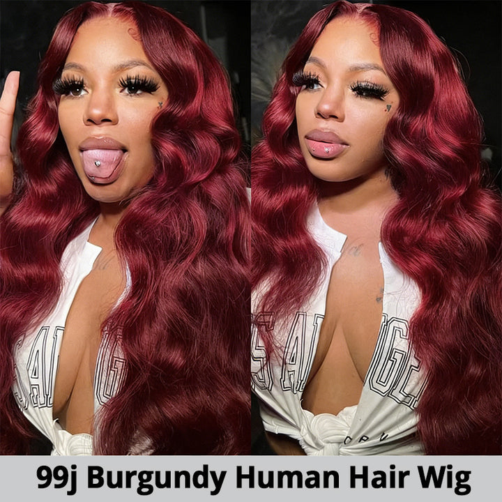 200% Density 99J Burgundy Color Straight And Body Wave 5*5 Glueless Wigs for Beginners Wine Red Wigs