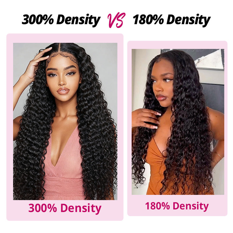 300% Density Deep Wave Wig Pre Bleached Knots Glueless 13x4 HD Lace Front Wig With Elastic Drawstring Wear Go Wig