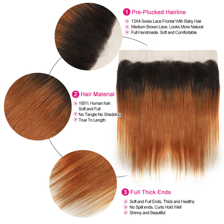 1B/30 Ombre Color Body Wave/Straight Human Hair Bundles With 13x4 13x6 Lace Frontal Closure Brazilian Hair - AlloveHair