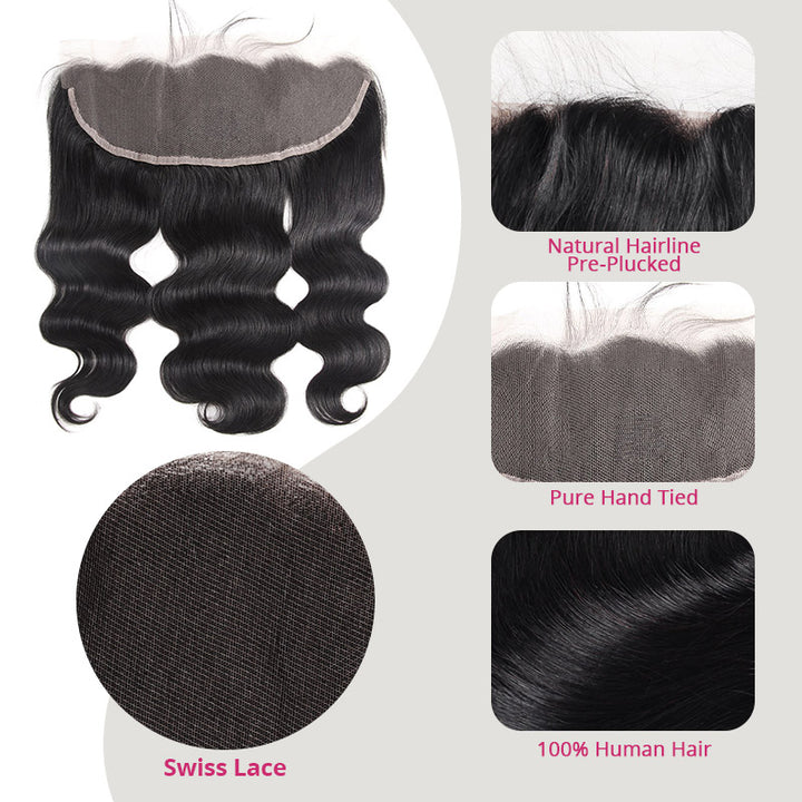 Allove 15A Luxurious 3 Bundles with Frontal Brazilian Body Wave Hair Bundles with 13x6 Lace Front Closure